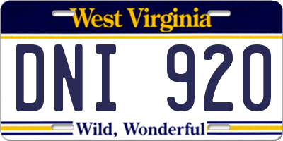 WV license plate DNI920