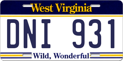 WV license plate DNI931
