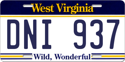 WV license plate DNI937