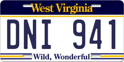 WV license plate DNI941
