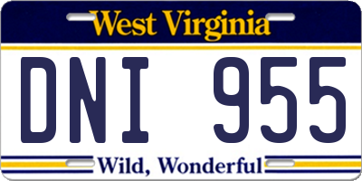 WV license plate DNI955