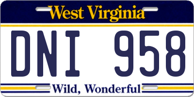 WV license plate DNI958