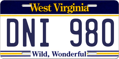 WV license plate DNI980