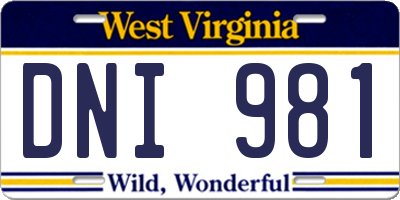 WV license plate DNI981