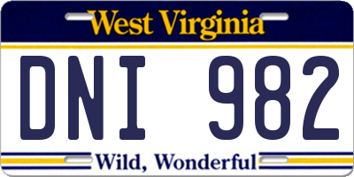 WV license plate DNI982