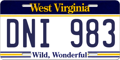 WV license plate DNI983