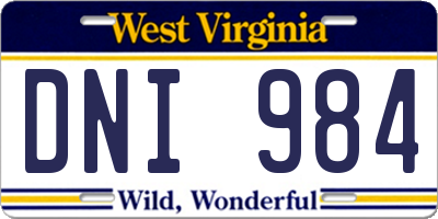 WV license plate DNI984