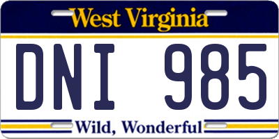 WV license plate DNI985