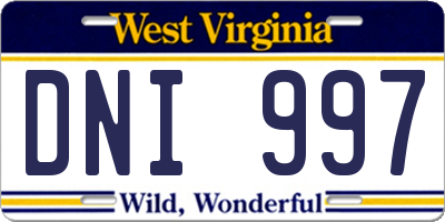 WV license plate DNI997
