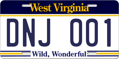 WV license plate DNJ001
