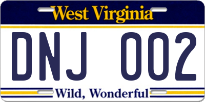 WV license plate DNJ002