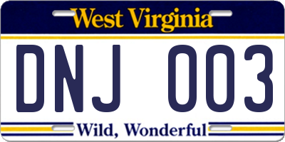 WV license plate DNJ003