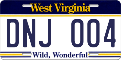 WV license plate DNJ004