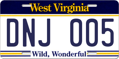 WV license plate DNJ005