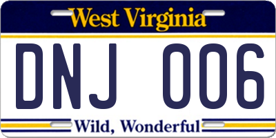 WV license plate DNJ006