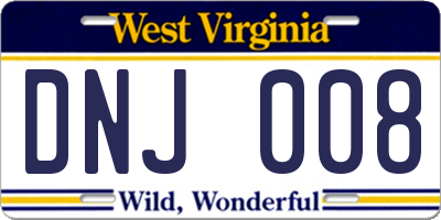 WV license plate DNJ008