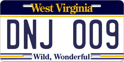 WV license plate DNJ009
