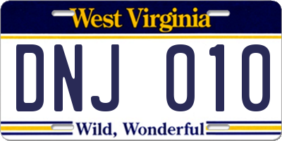 WV license plate DNJ010