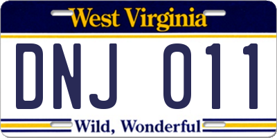 WV license plate DNJ011