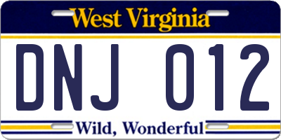 WV license plate DNJ012