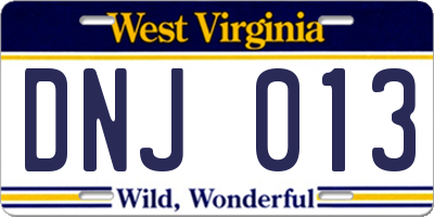 WV license plate DNJ013