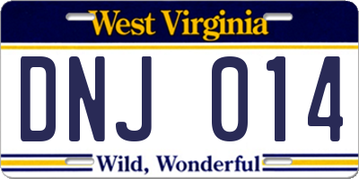 WV license plate DNJ014