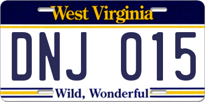 WV license plate DNJ015