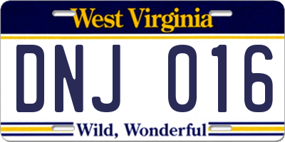 WV license plate DNJ016