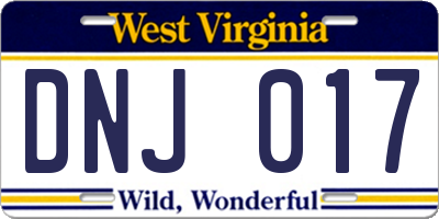 WV license plate DNJ017
