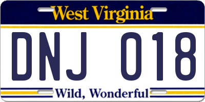 WV license plate DNJ018