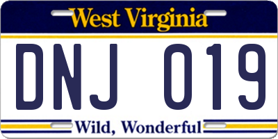 WV license plate DNJ019