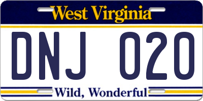 WV license plate DNJ020