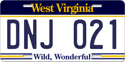 WV license plate DNJ021