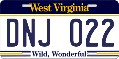 WV license plate DNJ022