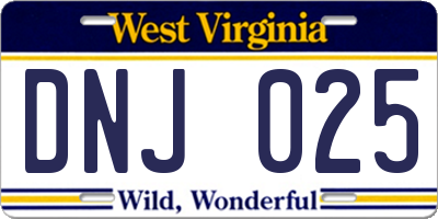 WV license plate DNJ025