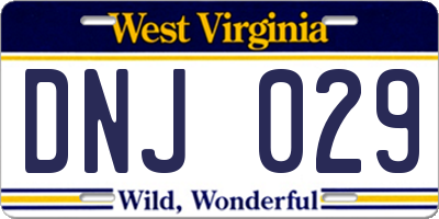 WV license plate DNJ029
