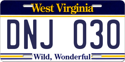 WV license plate DNJ030