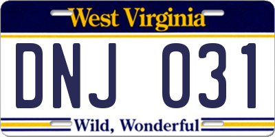 WV license plate DNJ031