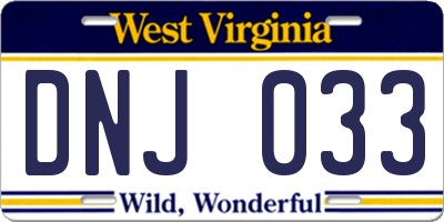 WV license plate DNJ033