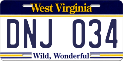 WV license plate DNJ034
