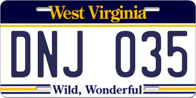 WV license plate DNJ035