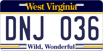 WV license plate DNJ036