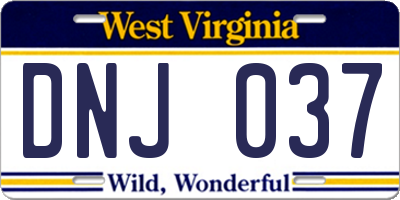 WV license plate DNJ037