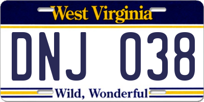WV license plate DNJ038