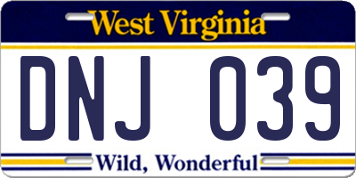 WV license plate DNJ039
