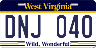 WV license plate DNJ040