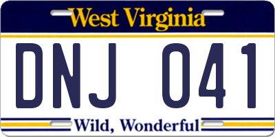 WV license plate DNJ041