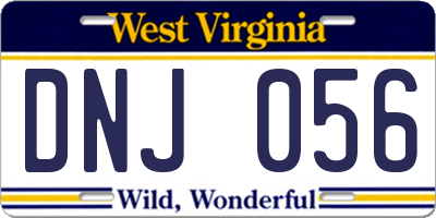 WV license plate DNJ056