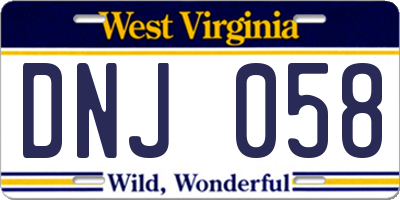 WV license plate DNJ058