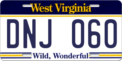WV license plate DNJ060